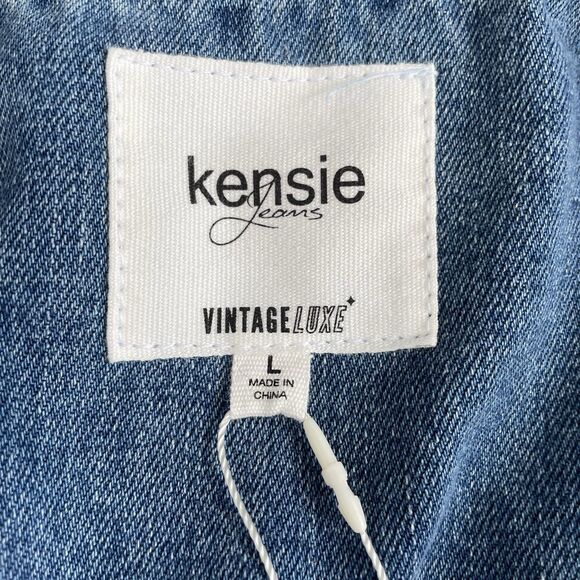 Kensie Jeans Vintage Luxe Denim Vest Stretch Trucker Frayed Size Large New - Picture 9 of 14